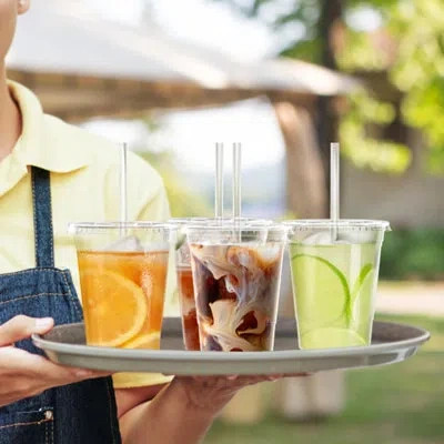 One 100 Pack - 16 oz Clear Plastic Cups With Lids And Straws, Sturdy & Food Safe Iced Coffee Cups With L