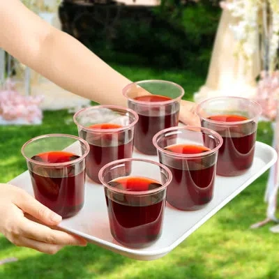 One 100 Pcs Pink Plastic Cups 12 oz Disposable Stemless Wine Glasses Cocktail Pink Party Cups For Meetin