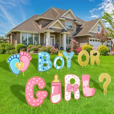 One 11 Pcs Gender Reveal Decorations Baby Shower Yard Signs With Stakes,baby Gender Reveal Ideas Yard Le In Multi