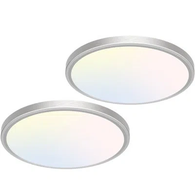 One 12 Inch Flush Mount Led Ceiling Light Fixture, 3000k 4000k 6500k Adjustable, 28w 3200lm Brushed Nick In Brushed Nickel