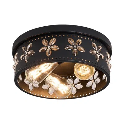 One 12.6 Inch Black Flush Mount Ceiling Light Fixtures, 3-light Ceiling Mount For Industrial, Crystal Li