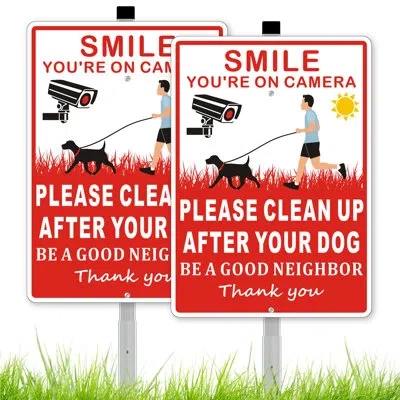 One (2 Pack) Clean Up After Your Dog Signs, Please Pick Up After Your Dog Sign For Yard, No Pooping Dogs In Red