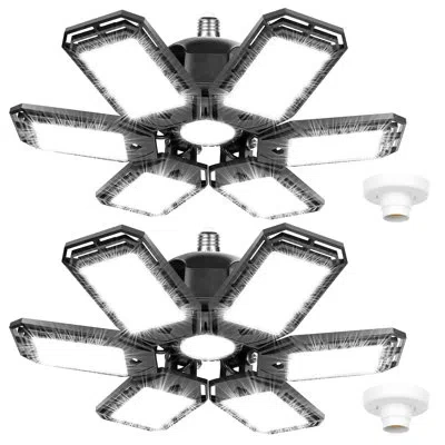 One 2 Pack Led Garage Lights 180w Deformable 18000lm Close To Ceiling Light Fixtures E26 E27 Screw-in Si In Black
