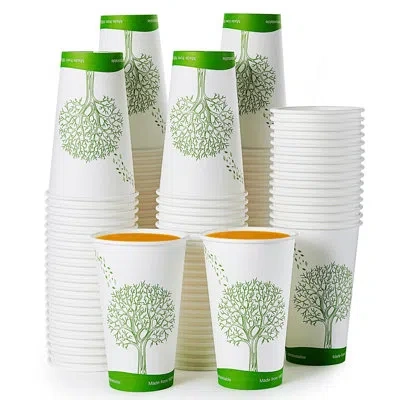 One 210 Count 16 oz Compostable Cups, Biodegradable Disposable Paper Cups With Pla Lined, Eco-friendly P In Green