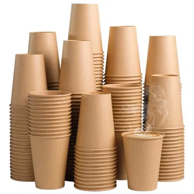 One 300 Pack 12 oz Kraft Paper Cups, Unbleached Disposable Paper Coffee Cups, Thickened Hot/cold Beverag