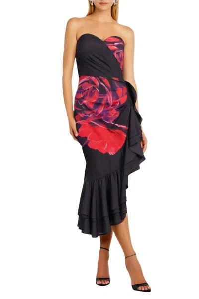 One 33 Social Penelope Strapless Rose Cocktail Gown In Black