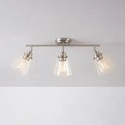 One 3-light Track Lighting, Brushed Nickel, Clear Glass Shades, Silver, Bulb Not Included