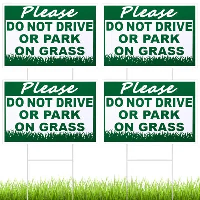 One 4 Pcs Please Do Not Drive Or Park On Grass Yard Sign 8 X 12 Inch Waterproof Double Sided No Parking  In Green