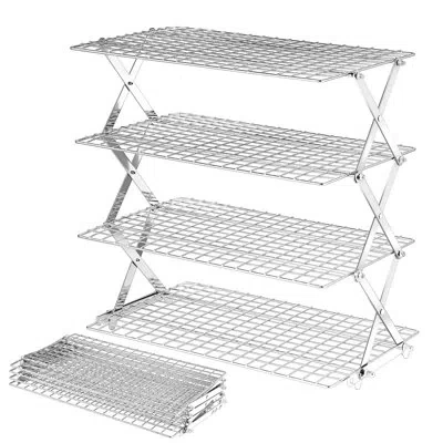 One 4 Tier Collapsible Cooling Rack - Adjustable Stainless Steel Baking Rack With Leak-proof Mesh, X-sha In White