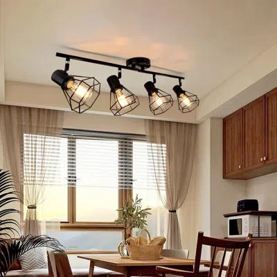 One 4-light Track Lighting Farmhouse, Directional Ceiling Track Light Fixtures Black, Industrial Flush M