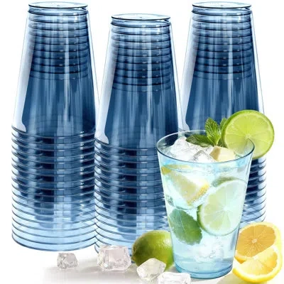 One 50 Pack Plastic Cups Disposable 12 oz Blue Plastic Cups For Cold Drinks Party, Drinking Cups For Bir