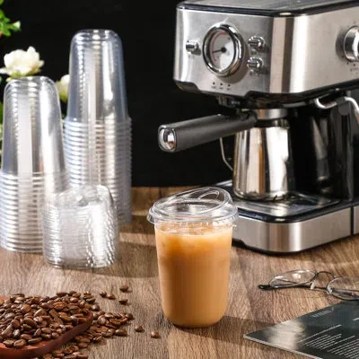 One 50 Sets Clear Plastic Coffee Cups With Sip Lids, Disposable Plastic Pet Crystal Cups For Iced Coffee