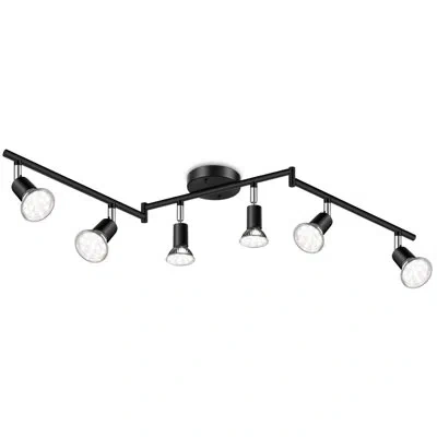 One 6-light Led Track Lighting Kit, Flexibly Rotatable Light Heads, 6 Way Ceiling Spotlight, Including 6 In Black