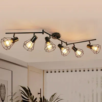 One 6-light Track Lighting, Directional Rotatable Ceiling Light Fixture, Black Farmhouse Track Spotlight