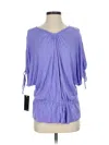 One A 3/4 Sleeve Top Purple Tie Neck Tops In Purple