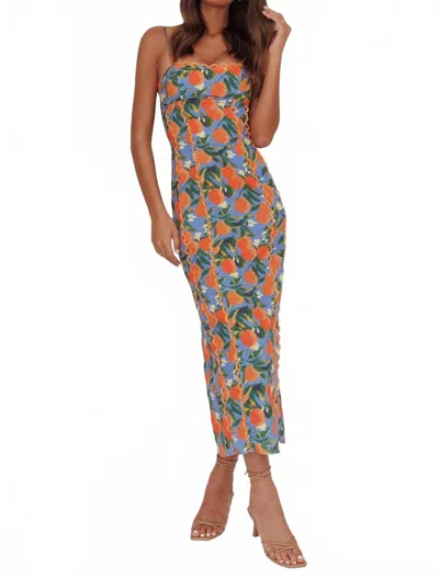 One & Only Blossom Midi Dress In Blue/orange In Multi