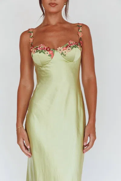 One And Only Collective Amara Flower Detailed Maxi Dress In Green