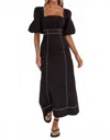 One And Only Collective Brooke Puff Sleeve Contrast Stitch Dress In Black In Black