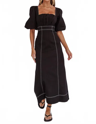 One And Only Collective Brooke Puff Sleeve Contrast Stitch Dress In Black
