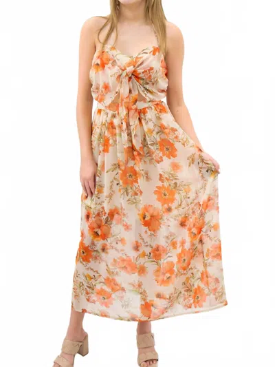 One And Only Collective Floral Cutout Midi Dress In Beige In Nude
