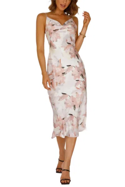 One And Only Collective Floral Print Satin Midi Dress In Blush In Gold