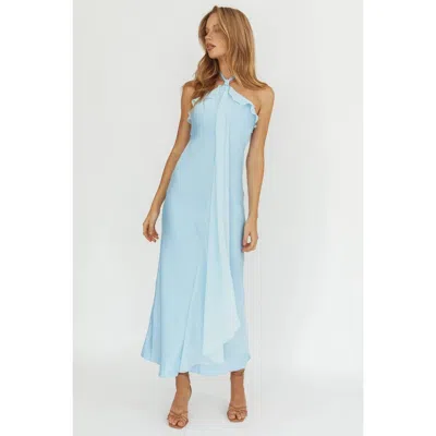 One And Only Collective Halter Drape Dress In Baby Blue In Brown