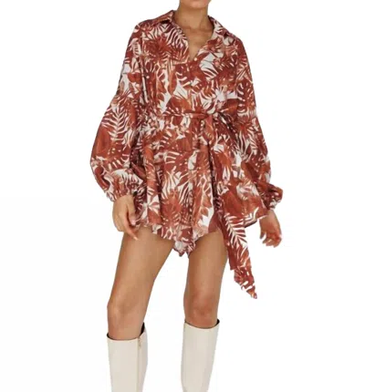 One And Only Collective Leaves Print Puff Sleeved Romper In Brown