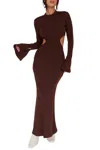 One And Only Collective Long Sleeves With Flared Cuffs Knit Maxi Dress In Chocolate In Gold