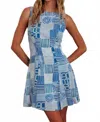 One And Only Collective Mosaic Art Print Mini Dress In Blue In Blue