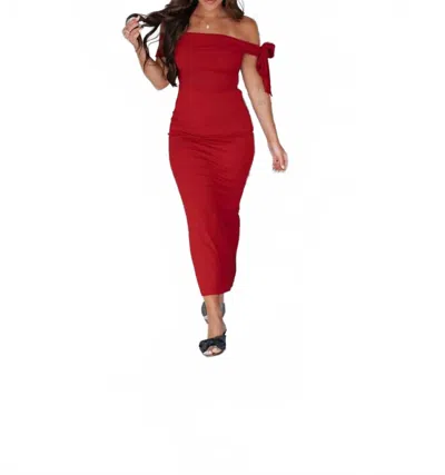 One And Only Collective Off Should Midi Dress In Red