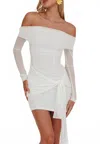 One And Only Collective Off Shoulder Long Sleeve Mini Dress In White In Multi