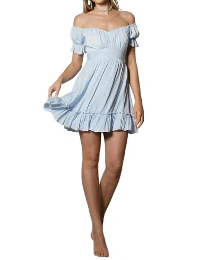 One And Only Collective Off Shoulder Ruffle Mini Dress In Steel Blue