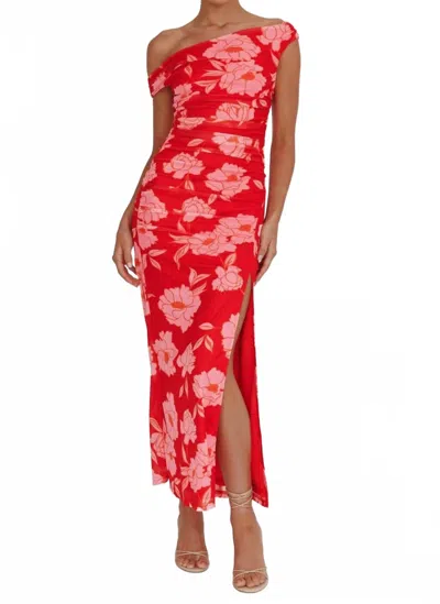 ONE AND ONLY COLLECTIVE OFF THE SHOULDER FLORAL MAXI DRESS IN RED