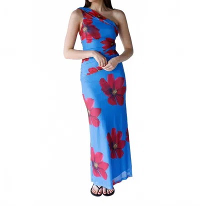 One And Only Collective One Shoulder Maxi Dress In Azure Bloom In Blue