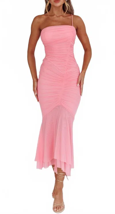 One And Only Collective One Shoulder Ruched Midi Dress In Pink