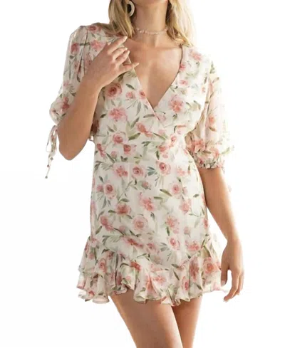 One And Only Collective Open Back Ruffle Mini Dress In White/pink In Multi