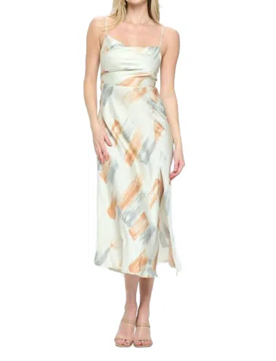 One And Only Collective Paint Stroke Midi Slip Dress In Beige