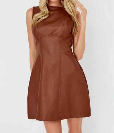 One And Only Collective Pleather Sleveless Dress In Brown