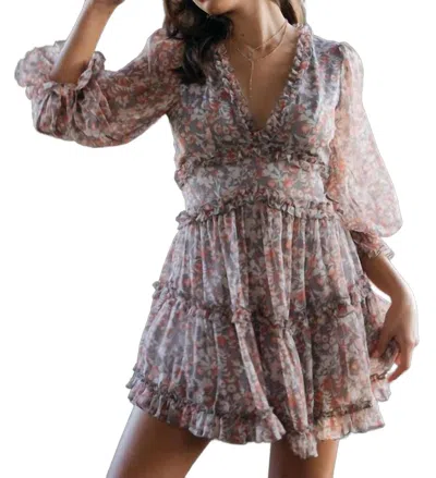 One And Only Collective Printed Ruffle Mini Dress In Grey/orange In Multi