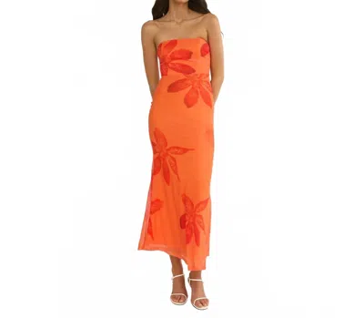 One And Only Collective Risa Strapless Floral Midi Dress In Orange