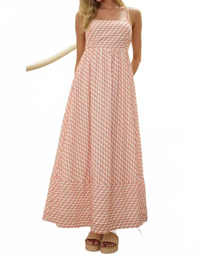 One And Only Collective Squiggle Smocked Maxi Dress In Coral In Pink