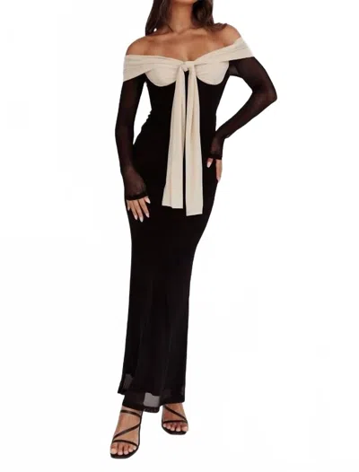 One And Only Collective Strangers In The Night Off Shoulder Tie Maxi Dress In Black