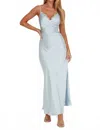 One And Only Collective Surplice Embellished Trim Maxi Dress In Steel Blue In Silver