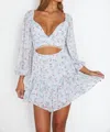 ONE AND ONLY COLLECTIVE THE BECCA FLORAL BALLOON SLEEVE CUTOUT MINI DRESS IN BLUE