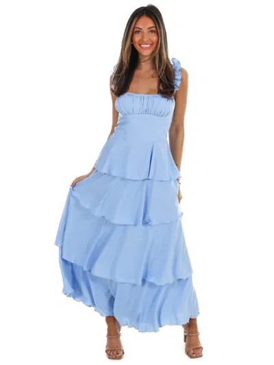 One & Only Flutter Away Ruffle Tiered Dress In Baby Blue