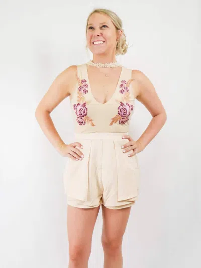 One & Only Sleeveless Romper With Florals In Nude In Brown