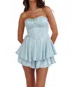 One & Only Strapless Corset Romper In Baby Blue In Blue