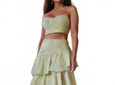 One & Only Tao Floral Strapless Zip Back Top In Green