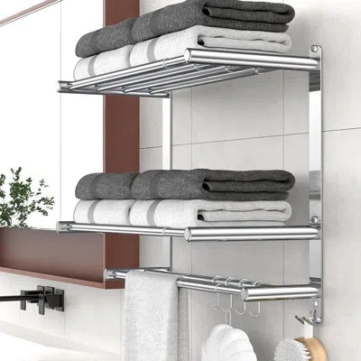 One Bathroom Towel Rack With Shelf And Towel Bar, 2-tier Expandable (16.9 To 28 Inches) Sus304 Stainless In Stainless Steel