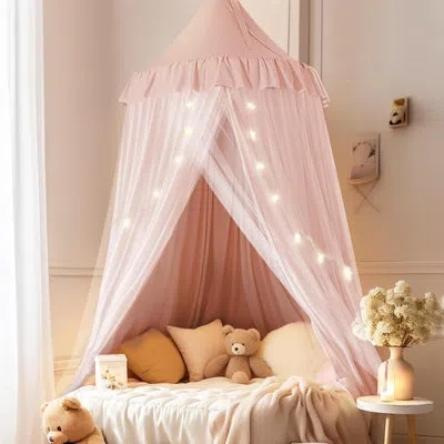 One Bed Canopy With Star Lights, Double Layer Canopy For Bed, Princess Play Tent For Room, Breathable Be In Pink